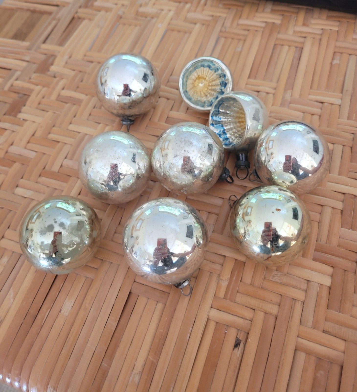 set van 8 antieke kleine feathertree kerstballen zilver, Ophalen of Verzenden, Zo goed als nieuw, Zilver, Overige merken