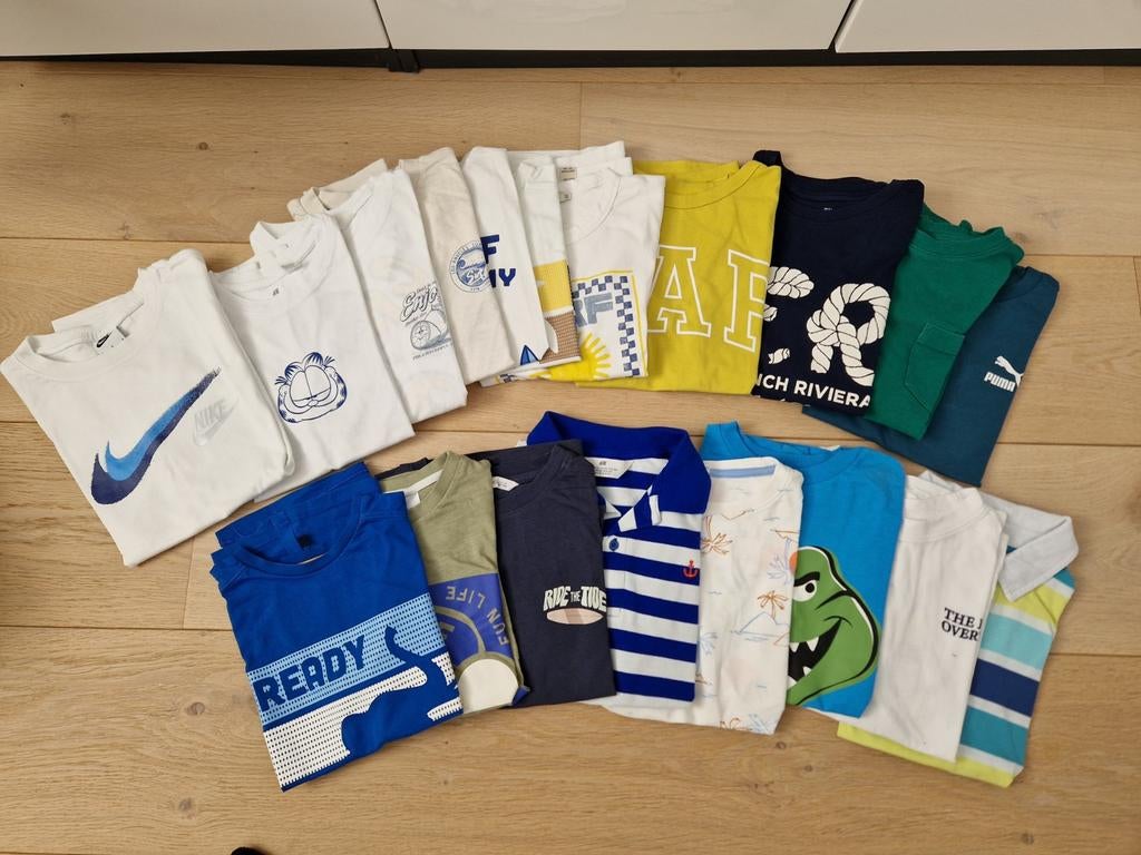 17 T-shirts en 2 polo's voor jongens maat 134/140, Ophalen of Verzenden, Gebruikt, Maat 134