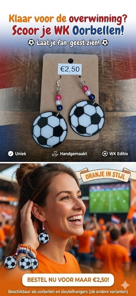 WK Voetbal Oorbellen - Per Stuk, Overige materialen, Hangers, Zwart, Nieuw