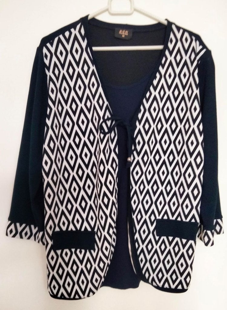 ZGAN blazer R.S.N XL zwart wit, Zwart, Maat 46/48 (XL) of groter, Zo goed als nieuw, Jasje