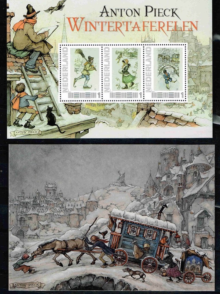 Anton Pieck Winter vel 3 persoonlijke zegels & kaarten/65.20, Postzegels en Munten, Verzenden, Na 1940, Postfris