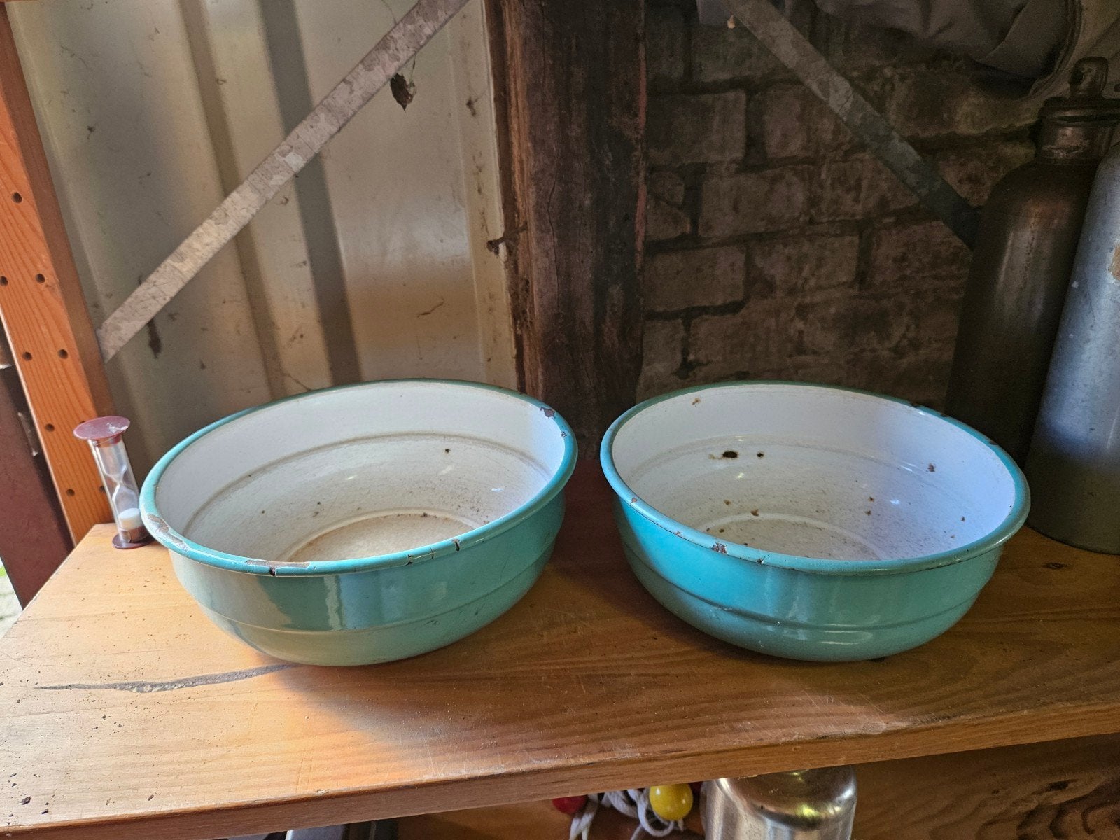 Set van 2 vintage emaille schalen - turquoise, Ophalen of Verzenden