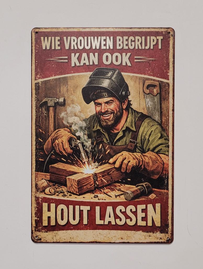 Vrouwen begrijpt hout lassen reclamebord van metaal wanddeco, Info@deconoord.nl, Deco Noord, Nieuw, Ophalen of Verzenden