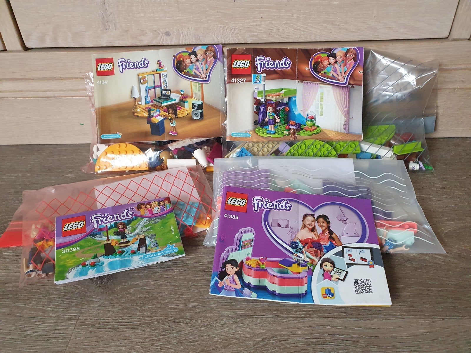 Lego Friends 4 setjes compleet 41341, 41327, 30398, 41385, Gebruikt, Inclusief instructies, Lego, Friends