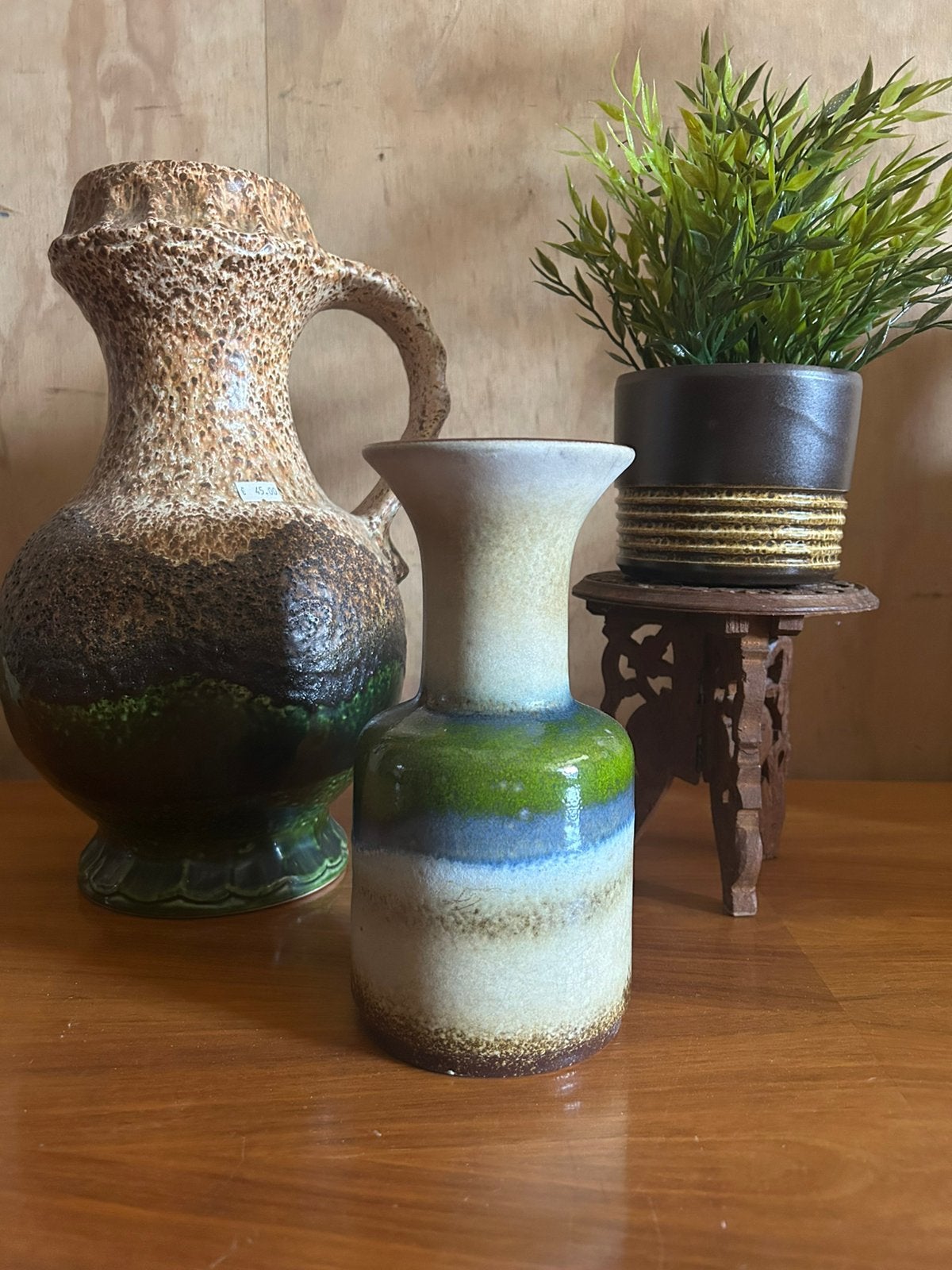 Vintage jaren 70 beige groene Jasba vaas, Verzamelen, Ophalen of Verzenden, Huis en Inrichting