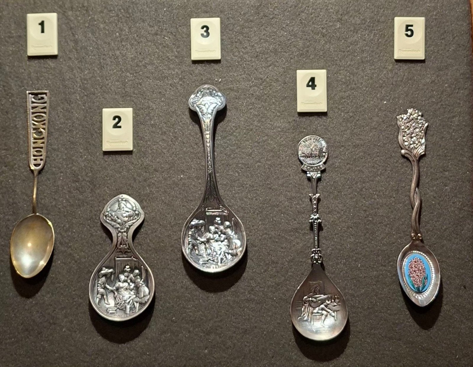 5 verzilverde vintage souvenir jubileumlepelepels, Ophalen of Verzenden
