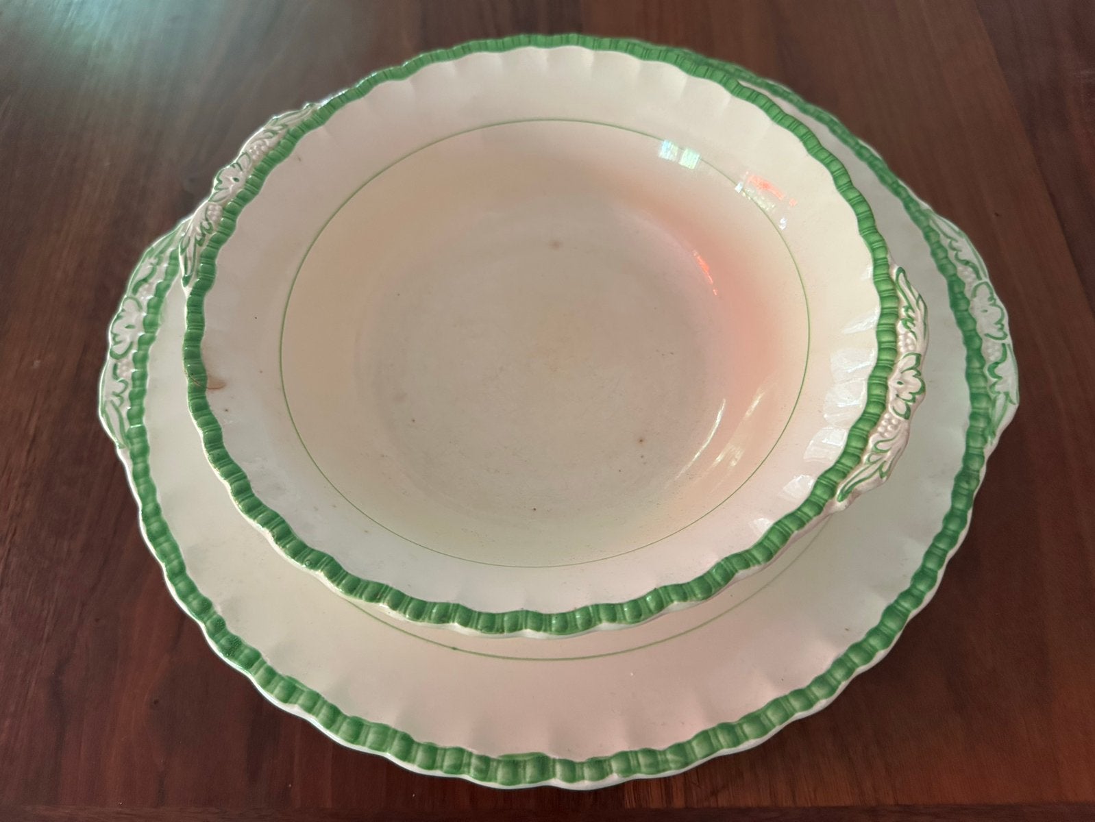 Vintage Grindley England servies - groen en wit, Ophalen of Verzenden