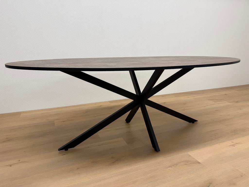 Ovale eettafel HPL Roest 220x100 - Direct Leverbaar, 100 tot 150 cm, 200 cm of meer, Ophalen of Verzenden, Zo goed als nieuw
