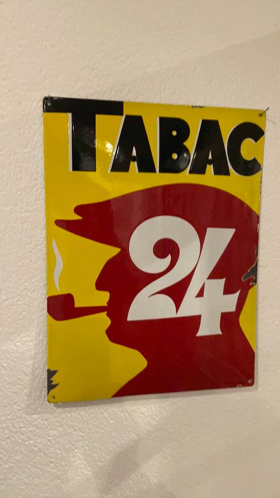 Emaille reclame bord , TABAK 24, Verzamelen, Merken en Reclamevoorwerpen, Ophalen of Verzenden, Zo goed als nieuw, Reclamebord