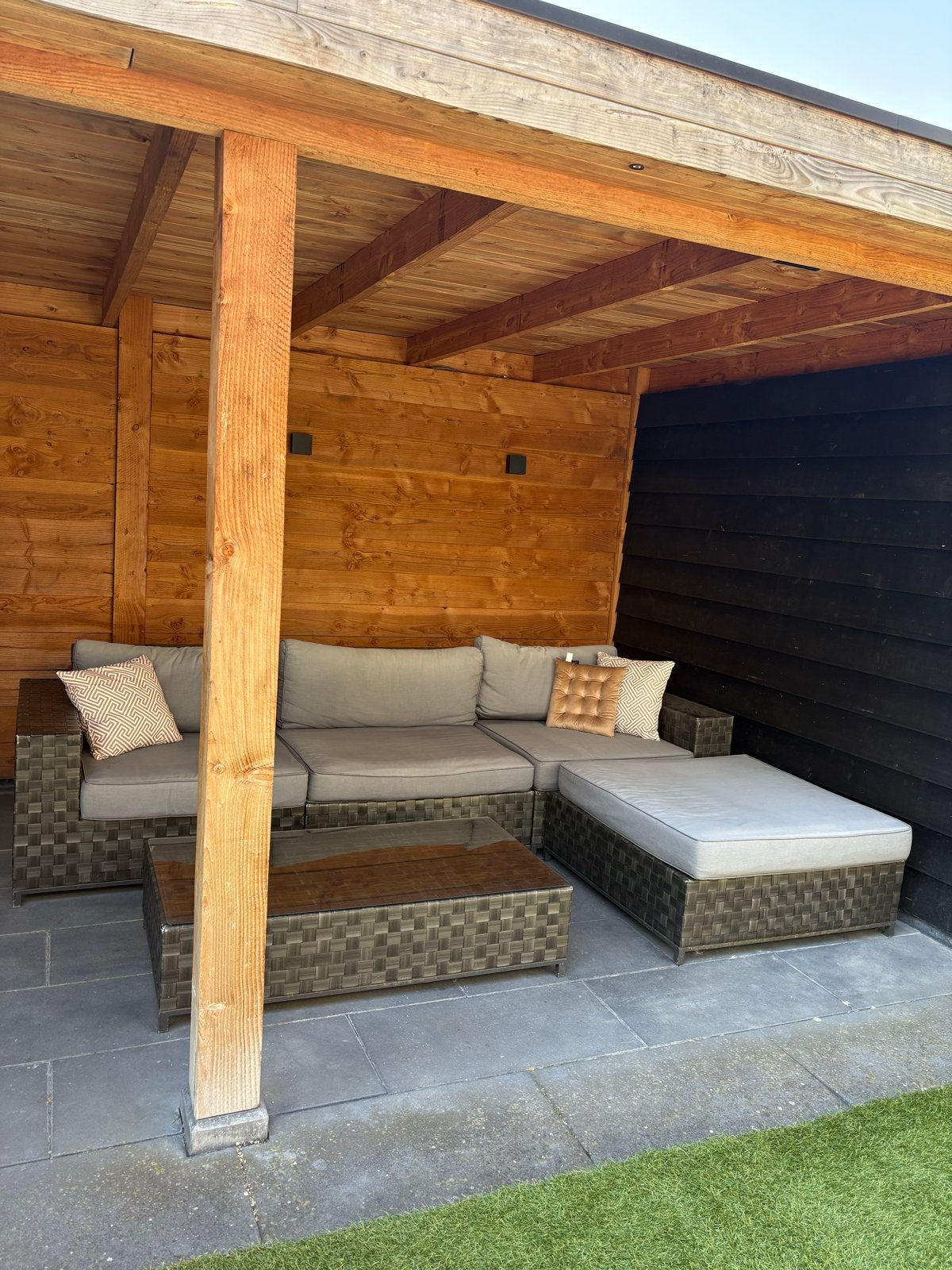 Loungeset met glastafel - 310x210 cm, Tuin en Terras, Tuinsets en Loungesets, Ophalen, Gebruikt, Meer dan 8 zitplaatsen, Loungeset