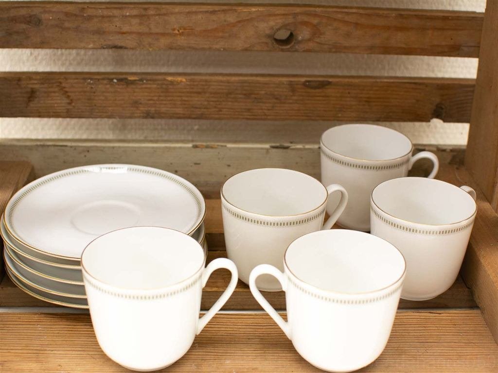 10 Arsberg 5 kopjes 5 schoteltjes 30838, Ophalen of Verzenden, Gebruikt, Aardewerk, Bord(en)