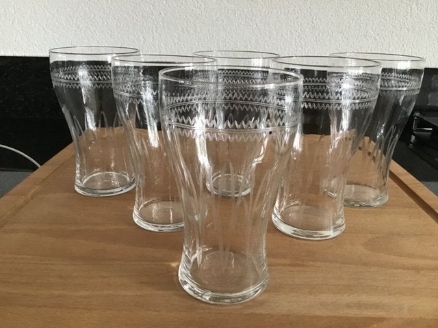 Set van 6 antieke gegraveerde glazen, Antiek en Kunst, Antiek | Glas en Kristal, Ophalen of Verzenden