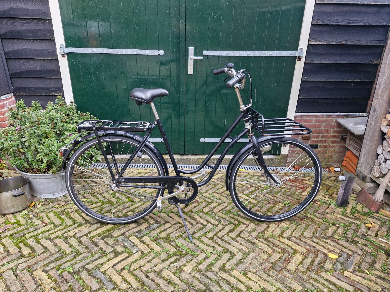 Zwarte Kronan transportfiets met voor- en achterdrager, Fietsen en Brommers, Terugtraprem, Versnellingen, Ophalen, Overige merken