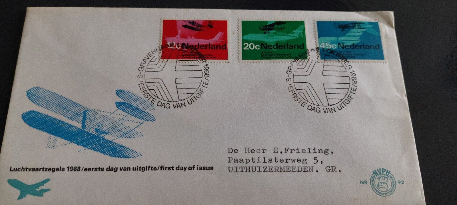 eerste dag envelop nederland e92 luchtvaart 1968, Ophalen, Beschreven, Nederland