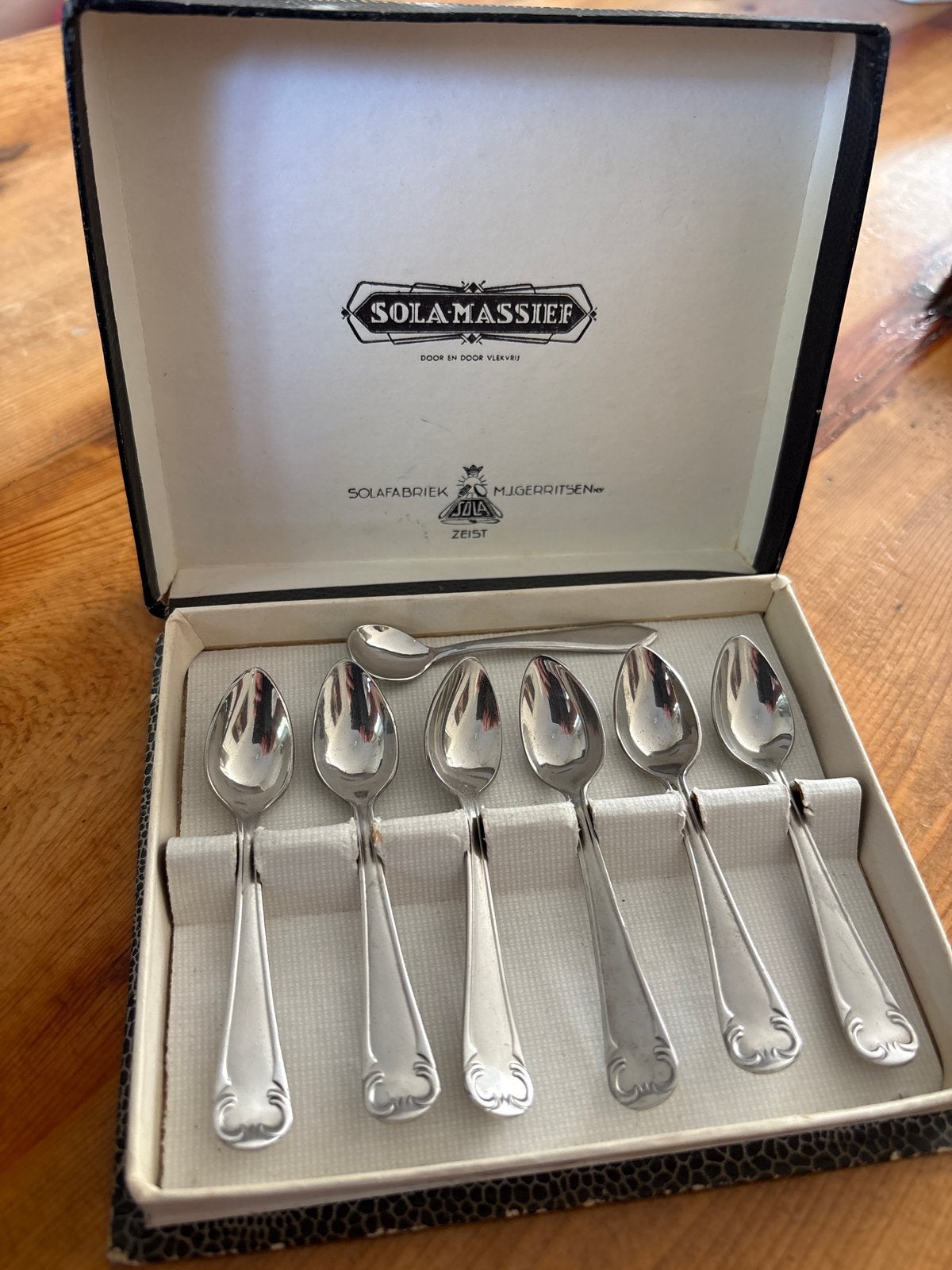 Sola Massief likeurlepels - Vintage set in originele doos, Antiek en Kunst, Antiek | Bestek, Ophalen of Verzenden