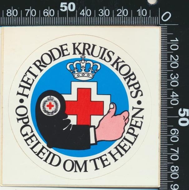 Sticker: Het Rode Kruis Korps - Opgeleid om te helpen (3), Ophalen of Verzenden, Zo goed als nieuw, Bedrijf of Vereniging