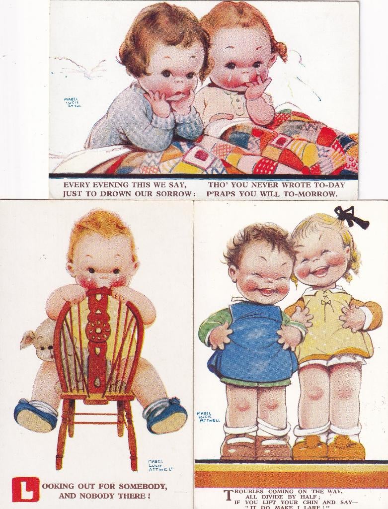 Mabel Lucie Attwell, 12 X, Kinderen., Verzamelen, Verzenden, 1920 tot 1940, Ongelopen, Kinderen