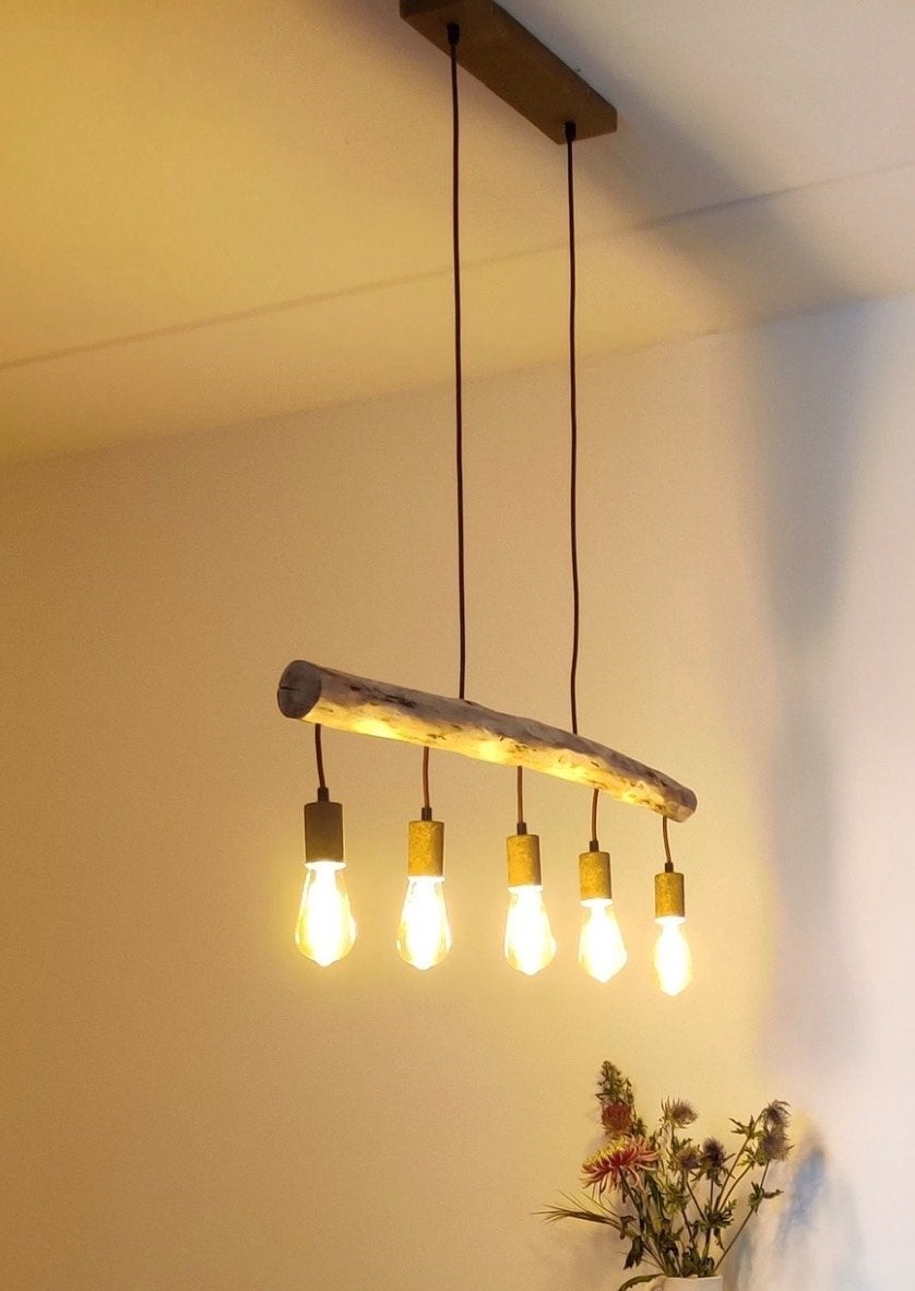 Unieke hanglamp van boomstam - 100 cm, Ophalen, Zo goed als nieuw, Hout