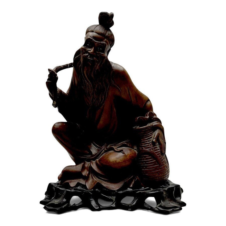 Een Chinees houten beeld, voorstelling van een visserman, Antiek en Kunst, Ophalen of Verzenden