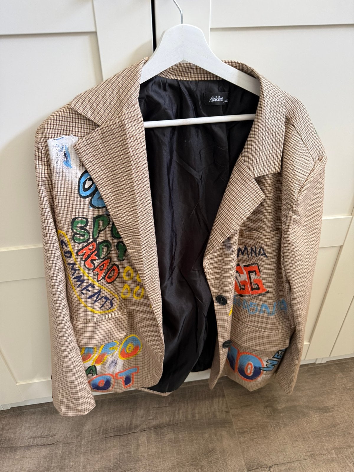 Graffiti blazer, Kleding | Dames, Truien en Vesten, Ophalen of Verzenden, Zo goed als nieuw, Maat 38/40 (M), Meerkleurig