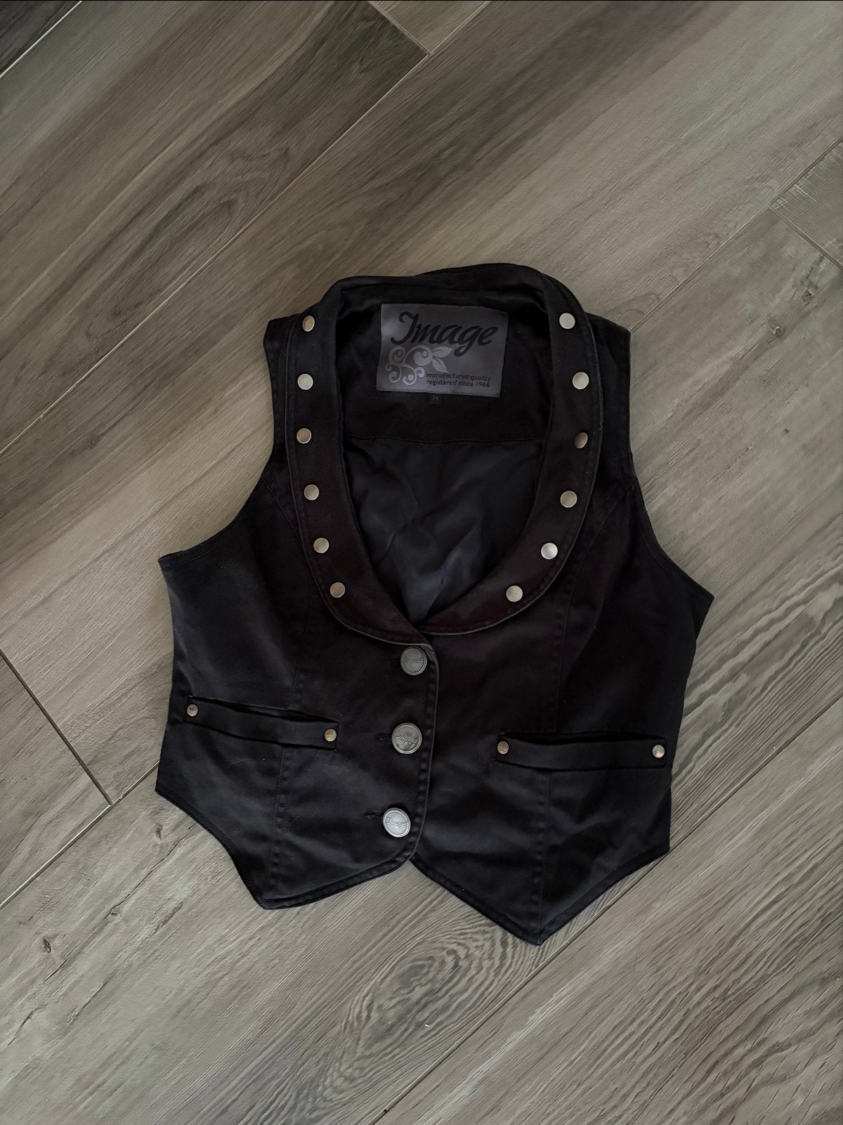 Zwart gilet met studs - Image - Zeer goede staat Maat M, Kleding | Dames, Overige Dameskleding, Zo goed als nieuw, Ophalen of Verzenden