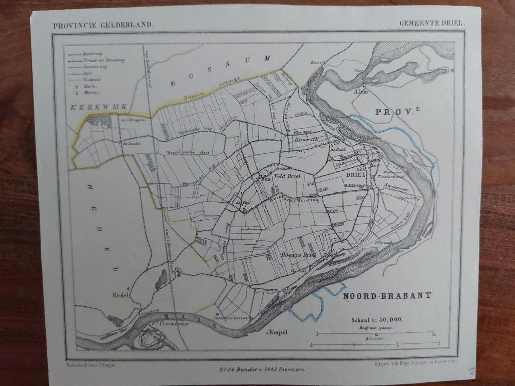 54 / Gemeente Briel Hedel De Maas Empel Litho van J, Kuyper, Antiek en Kunst, Ophalen of Verzenden