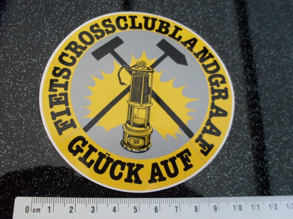 sticker fietscross club landgraaf gluck auf 1981 mijn, Verzenden, Zo goed als nieuw, Bedrijf of Vereniging