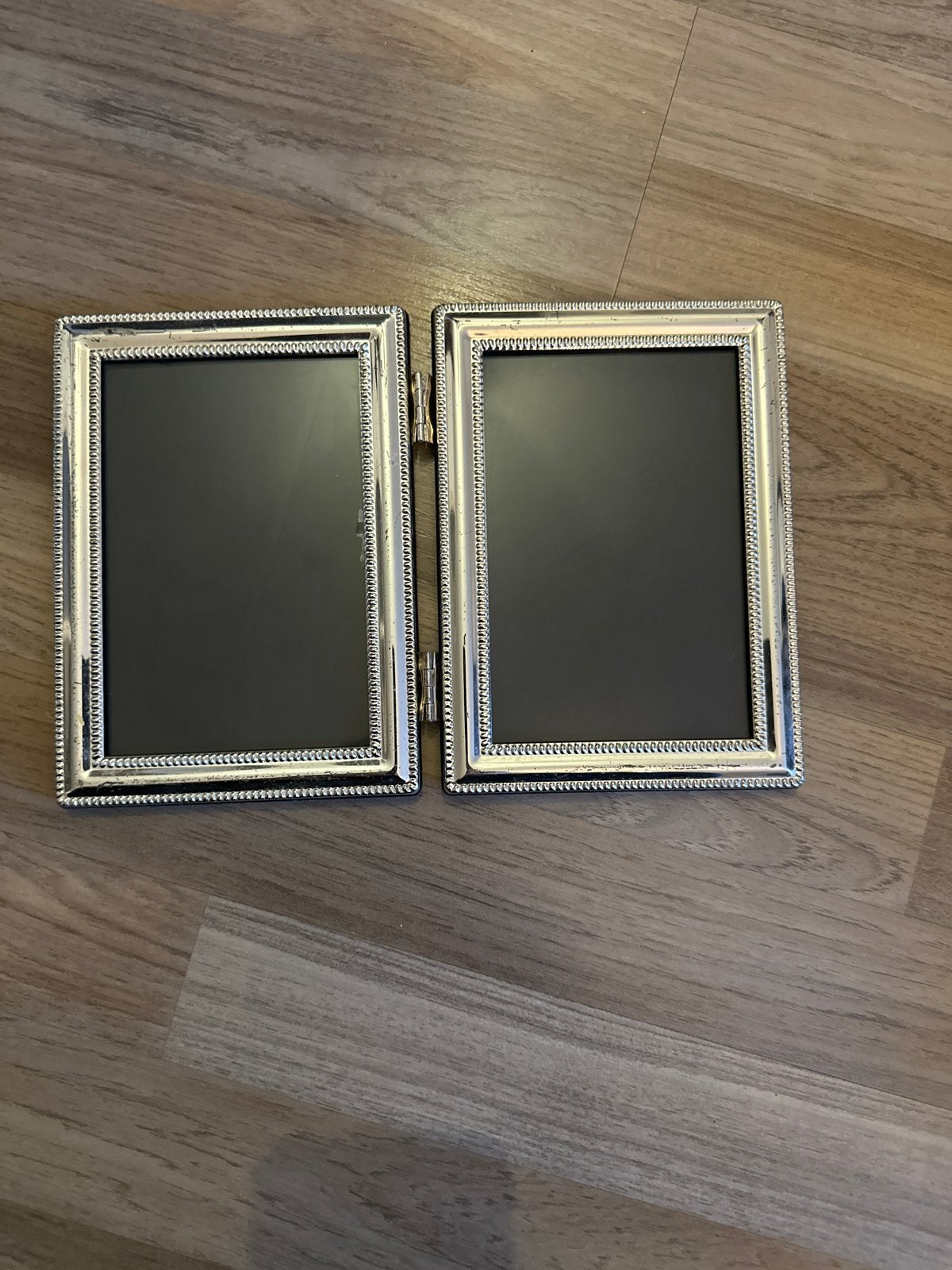 Zilverkleurige dubbele fotolijst, Ophalen, Gebruikt, Fotolijst, Met glas
