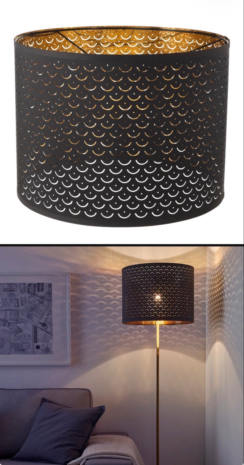 Lampenkap 59 cm Nymo Ikea met goudkleurige binnenkant, Huis en Inrichting, Metaal, Overige typen, Zwart, Rond