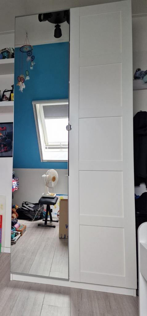 Witte Ikea Pax Kledingkast met spiegeldeur, Gebruikt, 200 cm of meer, Ikea Pax, 50 tot 100 cm