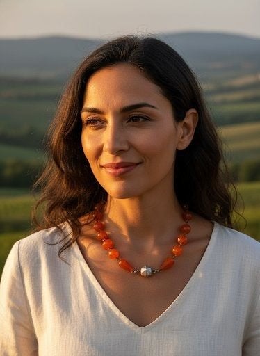 Carneolen ketting met zilveren bolslot, 49 cm, Info@zilverwebsite.nl, Verzenden, Zo goed als nieuw, Zilverwebsite.nl