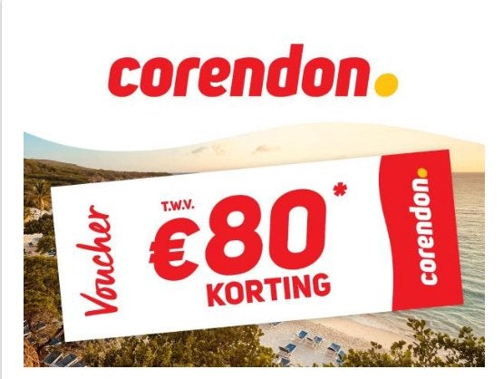 Corendon €80,- korting voucher, Tickets en Kaartjes, Eén persoon, Kortingsbon