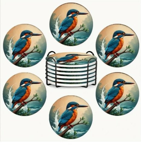 Onderzetters met IJsvogel steen met standaard, Steen/keramiek, Glasonderzetter, Stapelbaar, Ophalen of Verzenden