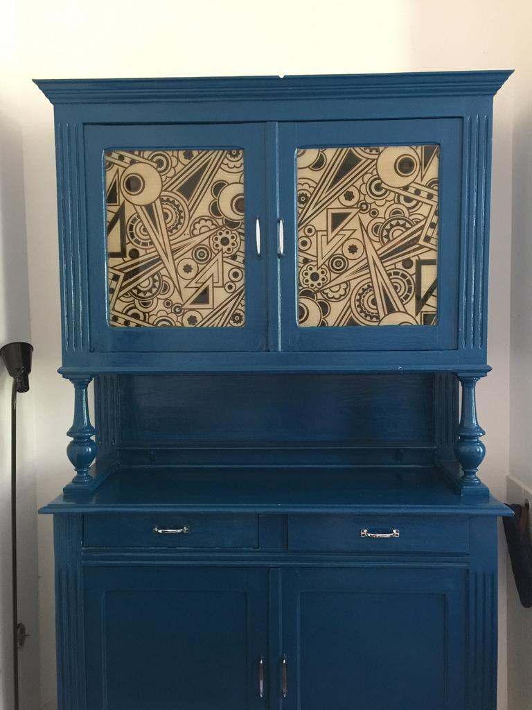 Antieke kast met originele raambeschildering Art deco, Ophalen, Gebruikt, 25 tot 50 cm, 200 cm of meer