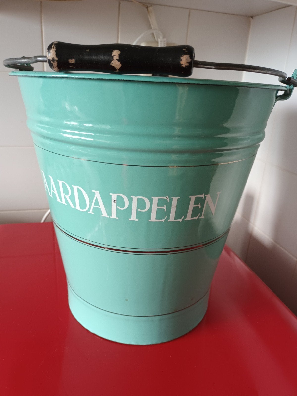 vintage emaille aardappelen emmer. turquoise. mintgroen., Antiek en Kunst, Ophalen of Verzenden