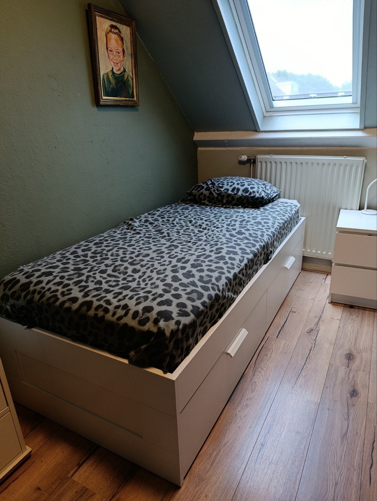 Ikea Brimnes bed 90x200 wit met 2 laden en matras, Overige materialen, 90 cm, Eenpersoons, Wit
