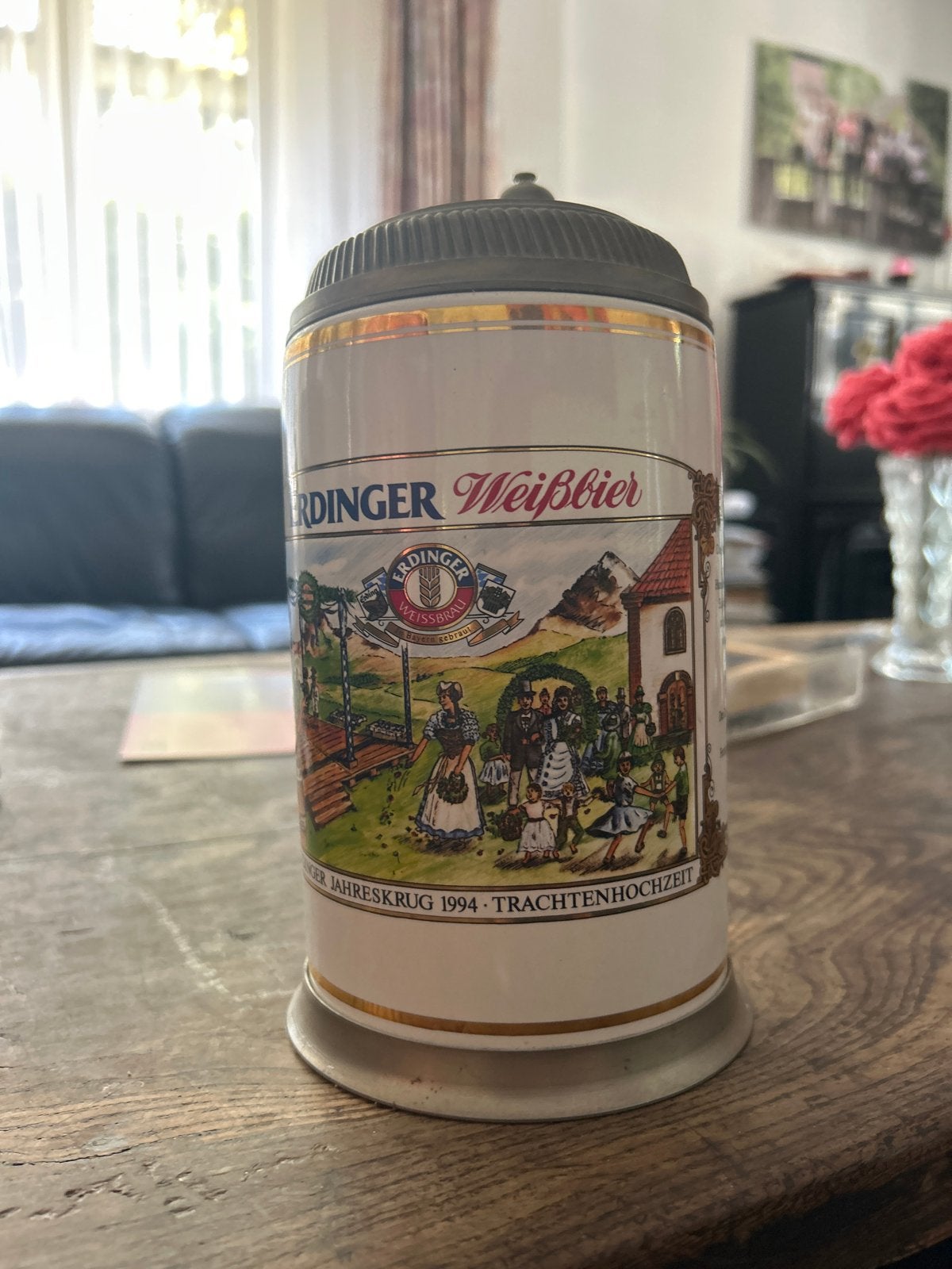Erdinger Weißbier Jaarlijkse Bierkruik 1994 met 24K Goud, Ophalen