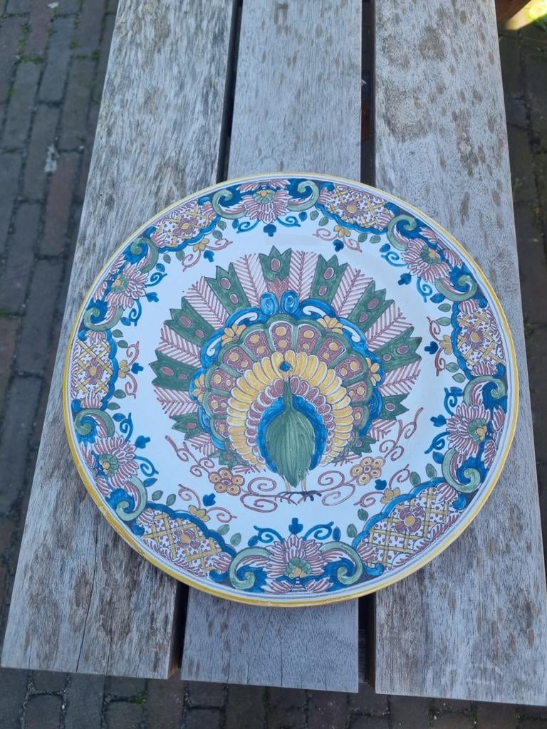 Makkum Tichelaar Wandbord Pauw Decor - Handgeschilderd, Antiek en Kunst, Ophalen
