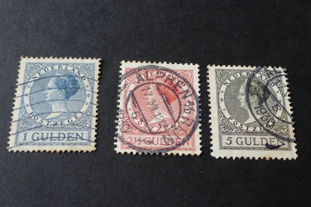 Postzegels Wilhelmina compleet 3x oude 1924 1, 21/2 en 5 gld, Postzegels en Munten, Postzegels | Nederland, Ophalen of Verzenden
