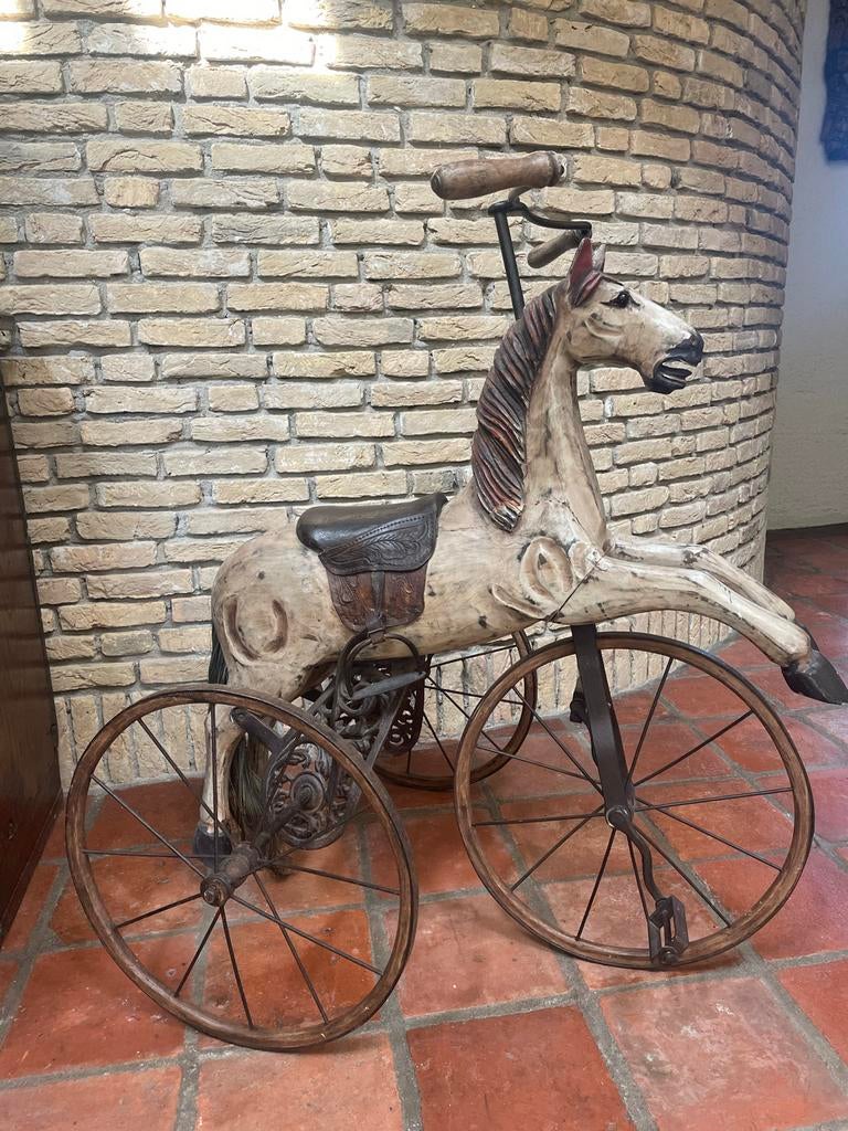 Antieke Houten Paard Driewieler, Antiek en Kunst, Curiosa en Brocante, Ophalen