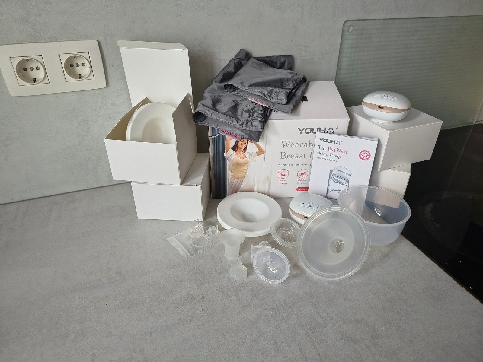 Youha The Next Dubbele Draagbare Borstkolf met Accessoires, Ophalen of Verzenden, Gebruikt