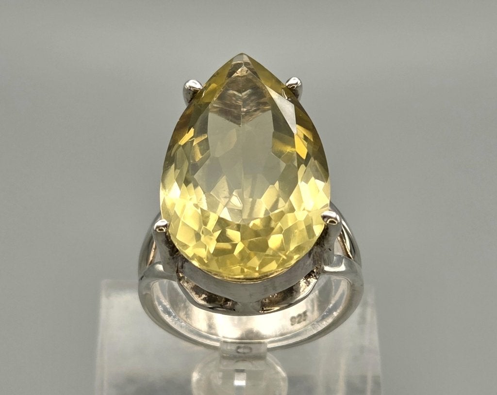 Vintage ring met peervormige chrysoberyl. 2026/515, Ophalen of Verzenden, Zilver, Ring, Met edelsteen