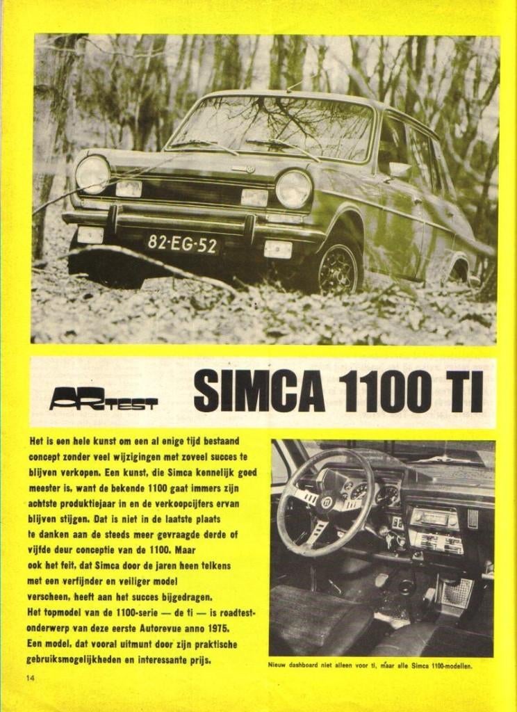Autorevue test Simca 1100 TI Januari 1975, Ophalen of Verzenden, Gelezen, Overige merken