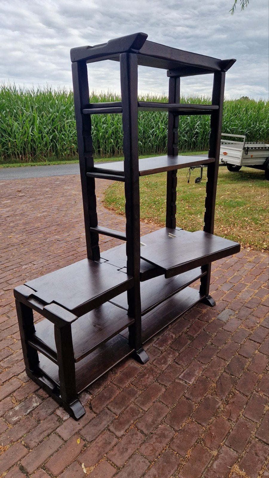 Eikenhouten TV-kast met draaiplateau en verstelbare planken, Gebruikt, 100 tot 150 cm, Ophalen of Verzenden, 150 tot 200 cm