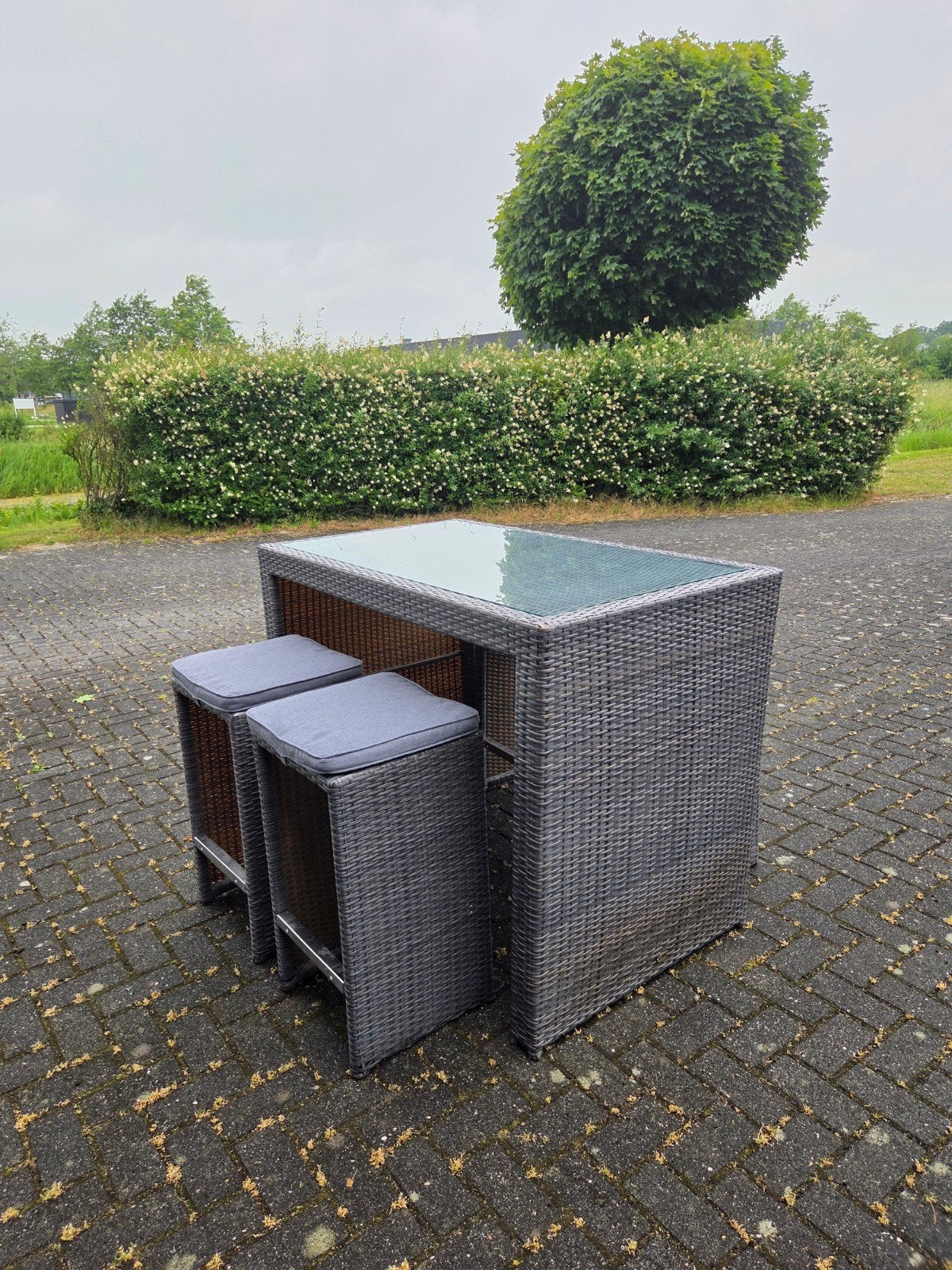Tuintafel/bartafel met Glasplaat + 4 Krukken, Tuin en Terras, Tuintafels, Zo goed als nieuw, Rechthoekig, Aluminium, Ophalen of Verzenden