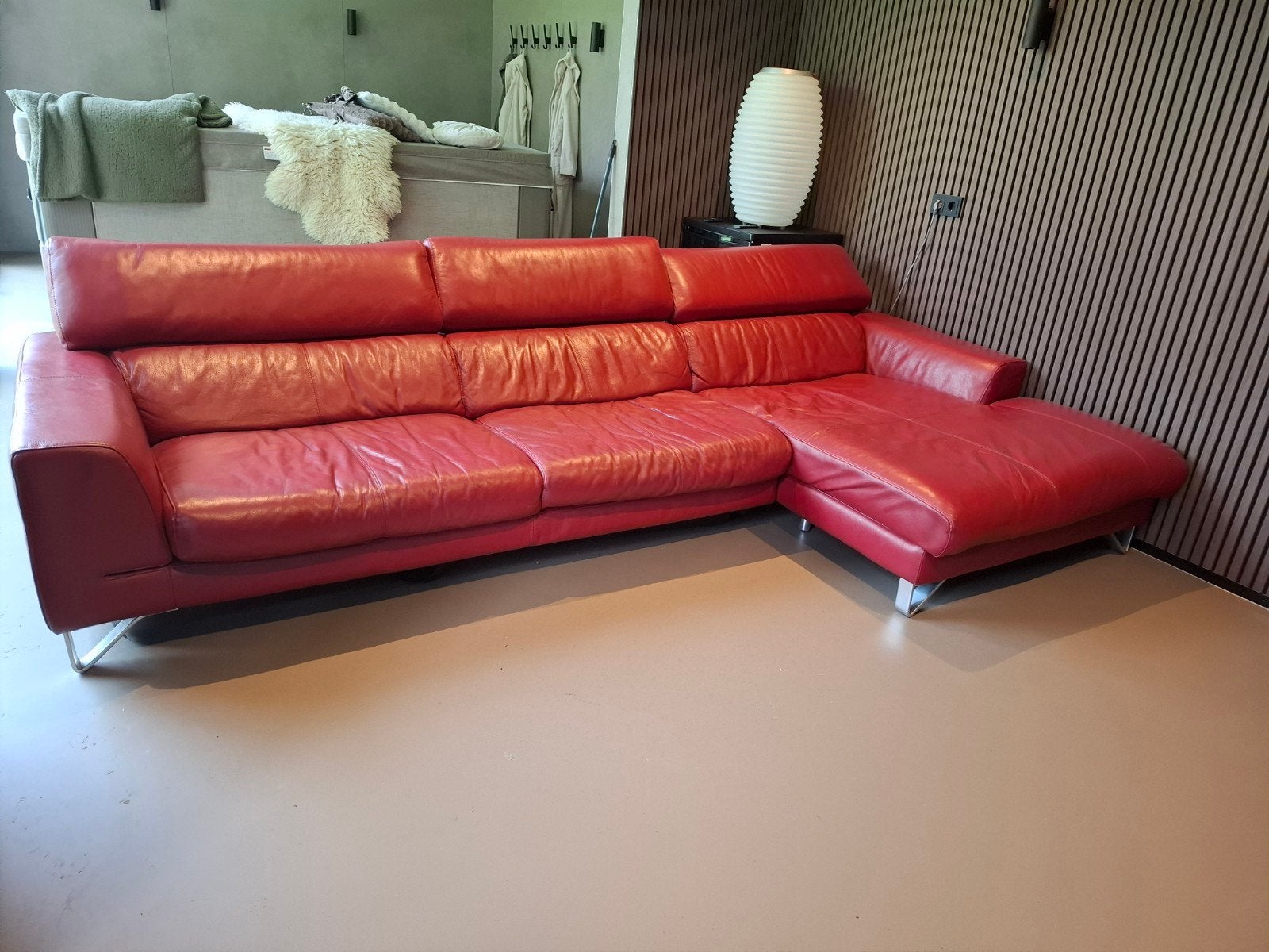 Rode leren designer zitbank met chaise longue, Ophalen, Gebruikt, Leer, Designer