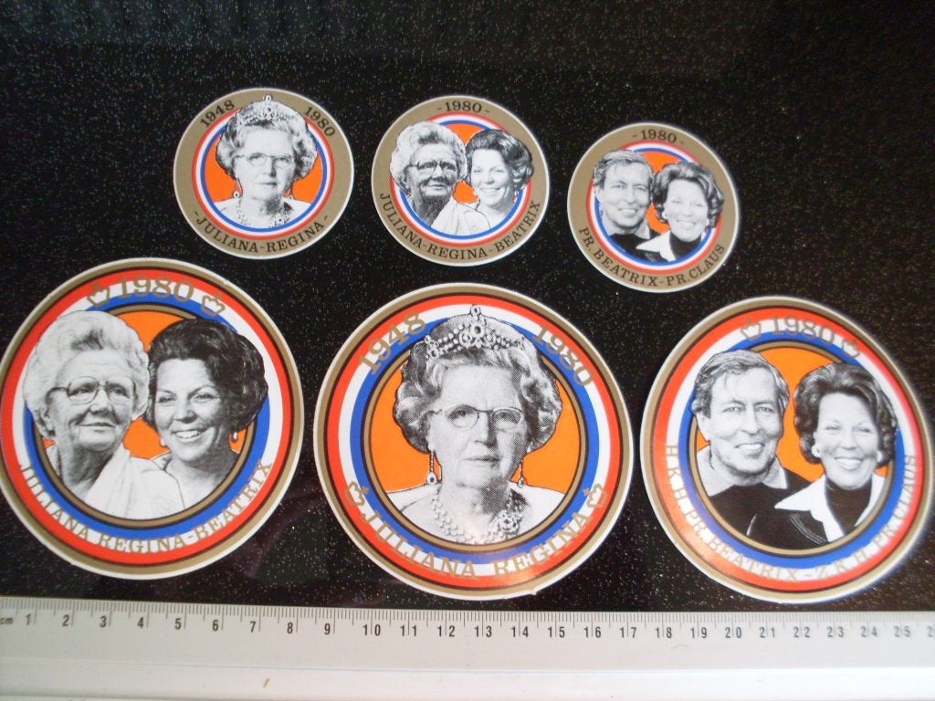 6x sticker koningin juliana regina beatrix 1980, Verzamelen, Verzenden, Zo goed als nieuw, Overige typen