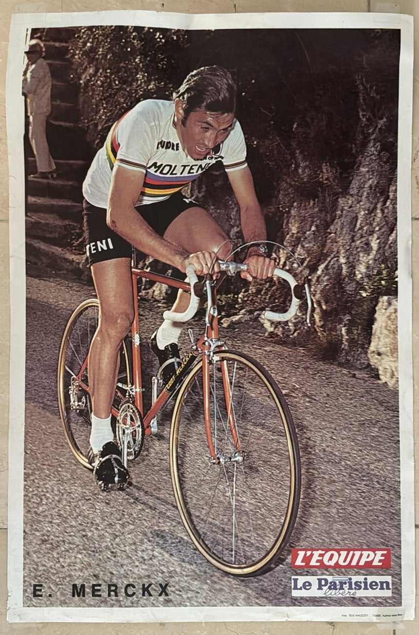 Eddy Merckx grote poster l’Equipe, Ophalen of Verzenden, Gebruikt, Poster, Plaatje of Sticker