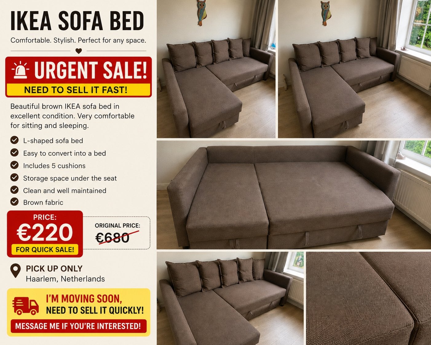 IKEA slaapbank - Bruin, L-vormig, met opbergruimte, Ophalen, Bruin, Tweepersoons, Zo goed als nieuw