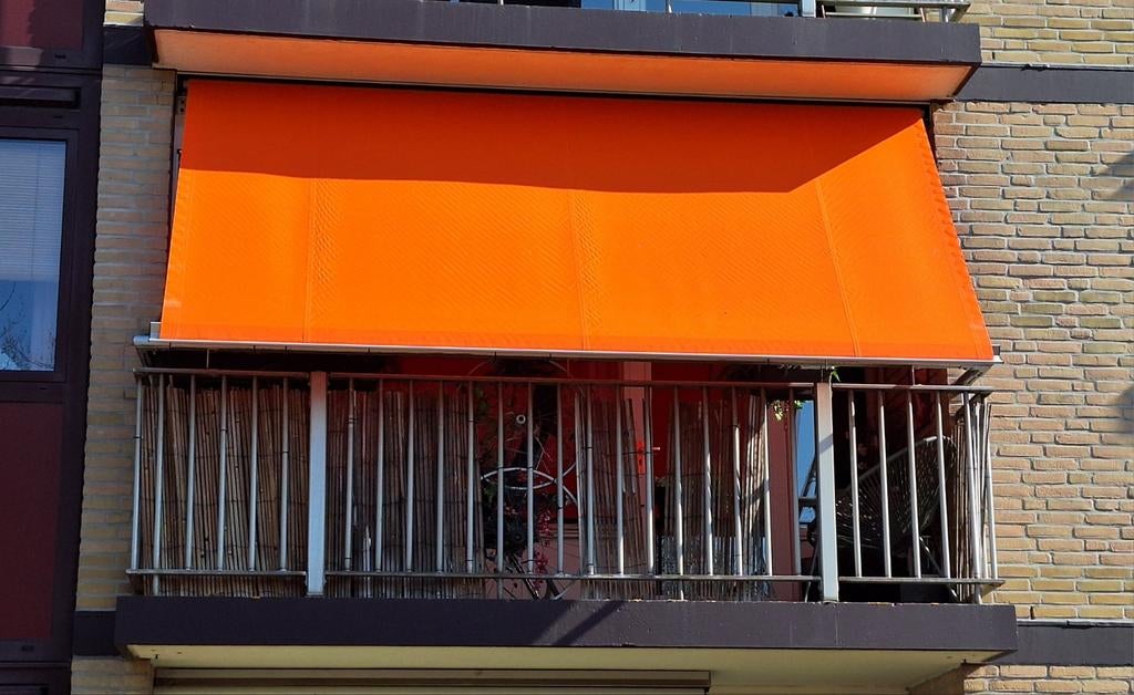 zonwering Sunmaster afm. 366 br x 115cm uitval elektrisch, Ophalen, Elektrisch, Zo goed als nieuw, 250 cm tot 450 cm